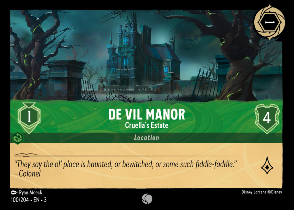 Location card for Disney Lorcana: De Vil Manor - Cruella's Estate
